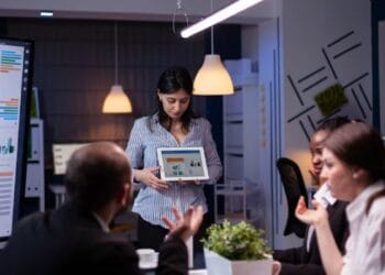 lead generation software woman showing graphs